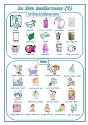 English Worksheet: In the bathroom 1: pictionary  (editable)