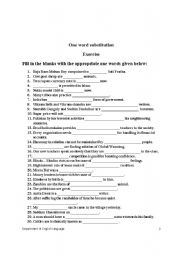 English Worksheet: one word substitution