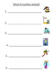English worksheet: What is he/she doing?
