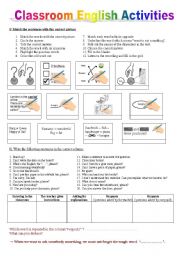 CLASSROOM ENGLISH WORKSHEET + a key to understand instructions in English + homework