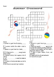 Summer Crossword - ESL worksheet by pangaea