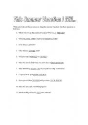 English Worksheet: Using the present perfect to tell what you will do this summer