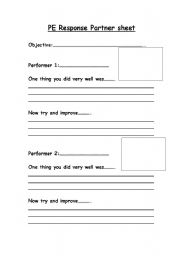 English worksheet: PE response partner sheet