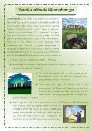 Facts about Stonehenge. 2 pages of interesting information + Questions