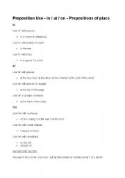 English Worksheet: Use of Prepositions