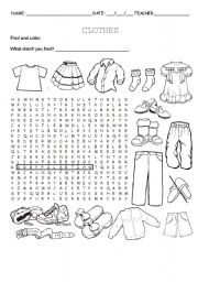 Clothes wordsearch