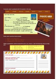 English Worksheet: Past Tense - Postcard Activity