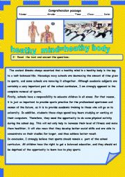 English Worksheet: healthy mind =healthy body