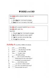 English Worksheet: does and do