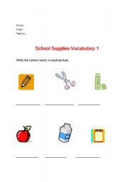 English worksheet: School supplies