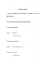 English worksheet: Celebrity Interview Role Play