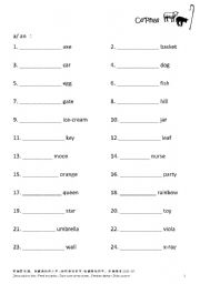 English Worksheet: Article a to z