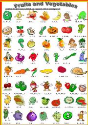 English Worksheet: Complete names of fruits and vegetables with missing vowels