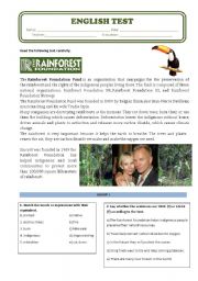 English Test about Stings Rainforest Foundation Organization 