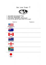 English worksheet: Are you from...?