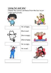 English Worksheet: Using he and she