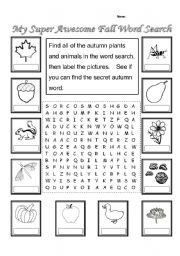 English worksheets: My Super Awesome Fall Word Search