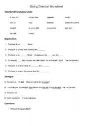 English worksheet: Directions worksheet