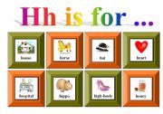 English Worksheet: Hh is for ...with exercise and flash-cards for memory game (3 pages)