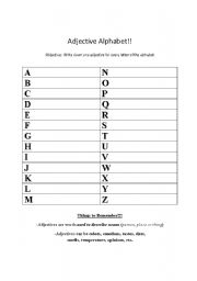 English worksheet: Adjective Alphabet Fill-in