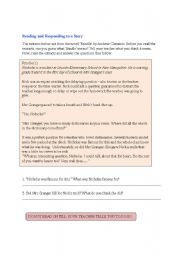 English worksheet: Reading and REsponding to an Extract of a Novel