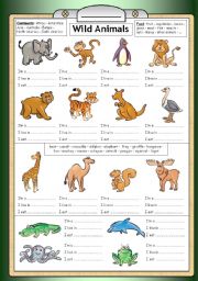 Wild Animals - Reading, writing & general knowledge