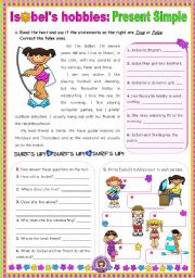 Isobels hobbies (Simple Present)  -  Reading Comprehension leading to Writing