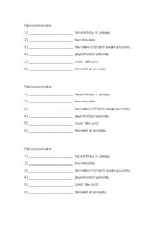 English Worksheet: Find someone who...