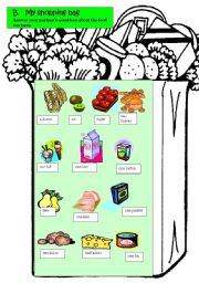 Shopping bag - uncountable and countable food, quantities, fully editable