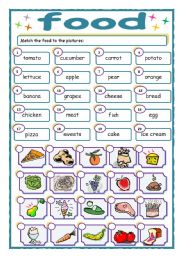 Match the food words to the pictures - ESL worksheet by heather1