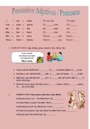 English Worksheet: possessive adjectives and pronouns