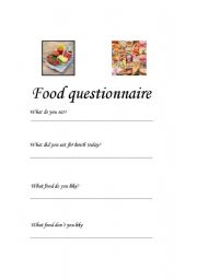 English worksheet: food questionaire