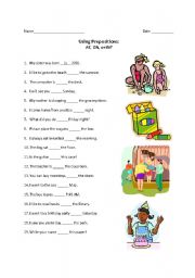 English Worksheet: Using Prepositions: IN, AT, or ON?