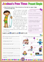 Joshuas Free Time (Present Simple)  -  Reading Comprehension leading to Writing