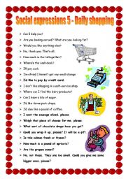 Social expressions 5 - daily shopping - ESL worksheet by piszke