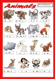 English Worksheet: ANIMALS 1 - FILL IN THE MISSING VOWELS