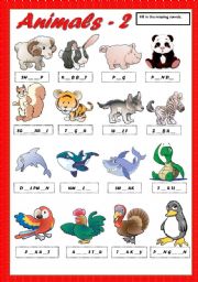 English Worksheet: ANIMALS 2 - FILL IN THE MISSING VOWELS