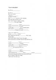 English Worksheet: Youre Beautiful James Blunt. Lyrics of song with cloze