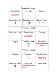 English Worksheet: Punctuation bingo
