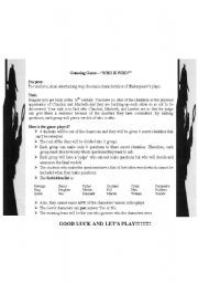 English worksheet: Who is who game - Shakespeare