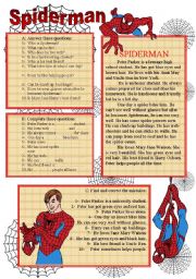 SPIDERMAN - READING + COMPREHENSION QUESTIONS (The Simple Present Tense) (editable)