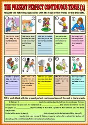 English Worksheet: The present perfect continuous tense  part 1+ KEY