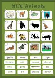WILD ANIMALS - matching - ESL worksheet by jannabanna