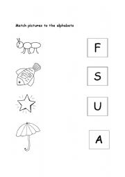 English Worksheet: alphabet picture match