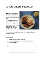 English Worksheet: a full irish breakfast