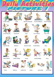 English Worksheet: Daily Activities 1 ( editable and B & W version included)