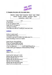 English Worksheet: worksheet owl city fireflies