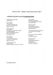 English worksheet: Song Class - Call me when youre sober
