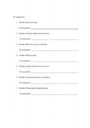 English Worksheet: I feel, I should activity
