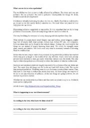 English Worksheet: worksheet on pollution